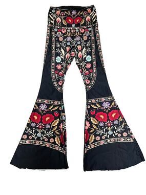 Yoga Democracy XS High Rise Flare Leggings Floral Boho USA *Cut Bottom Hem Festy